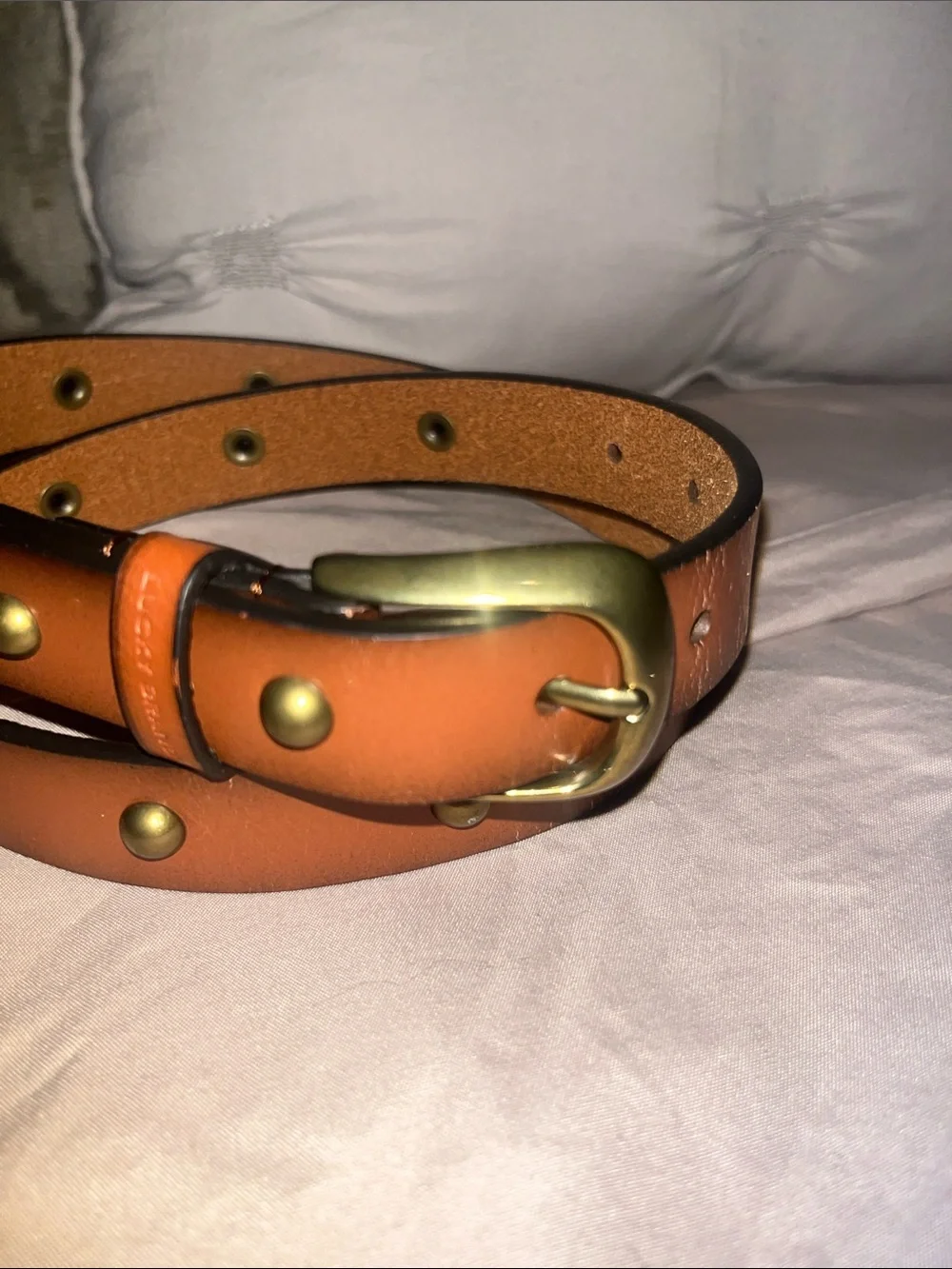 Lucky Brand Dome Studded Leather Belt Antique Brass Buckle Boho Western Cowgirl